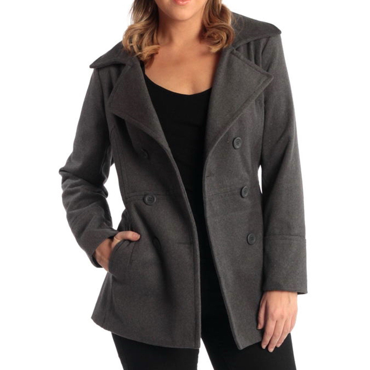 Alpine Swiss Emma Women's Wool Peacoat - Double-Breasted 3/4 Length Overcoat, Stylish & Warm Blazer for Fall & Winter Gray XL