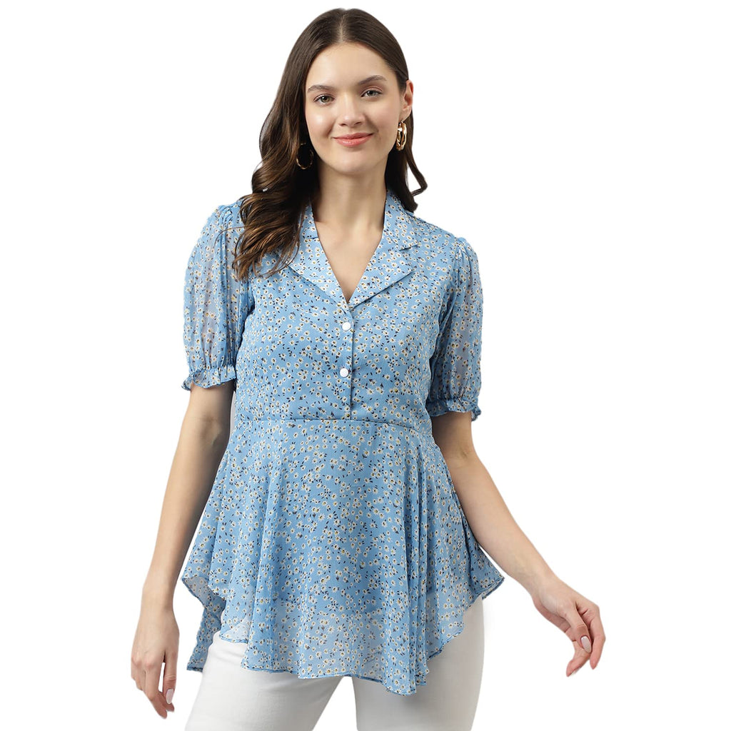 TOOCHKI Womens Floral Regular Fit Top (Toochki085-TP_Light Blue
