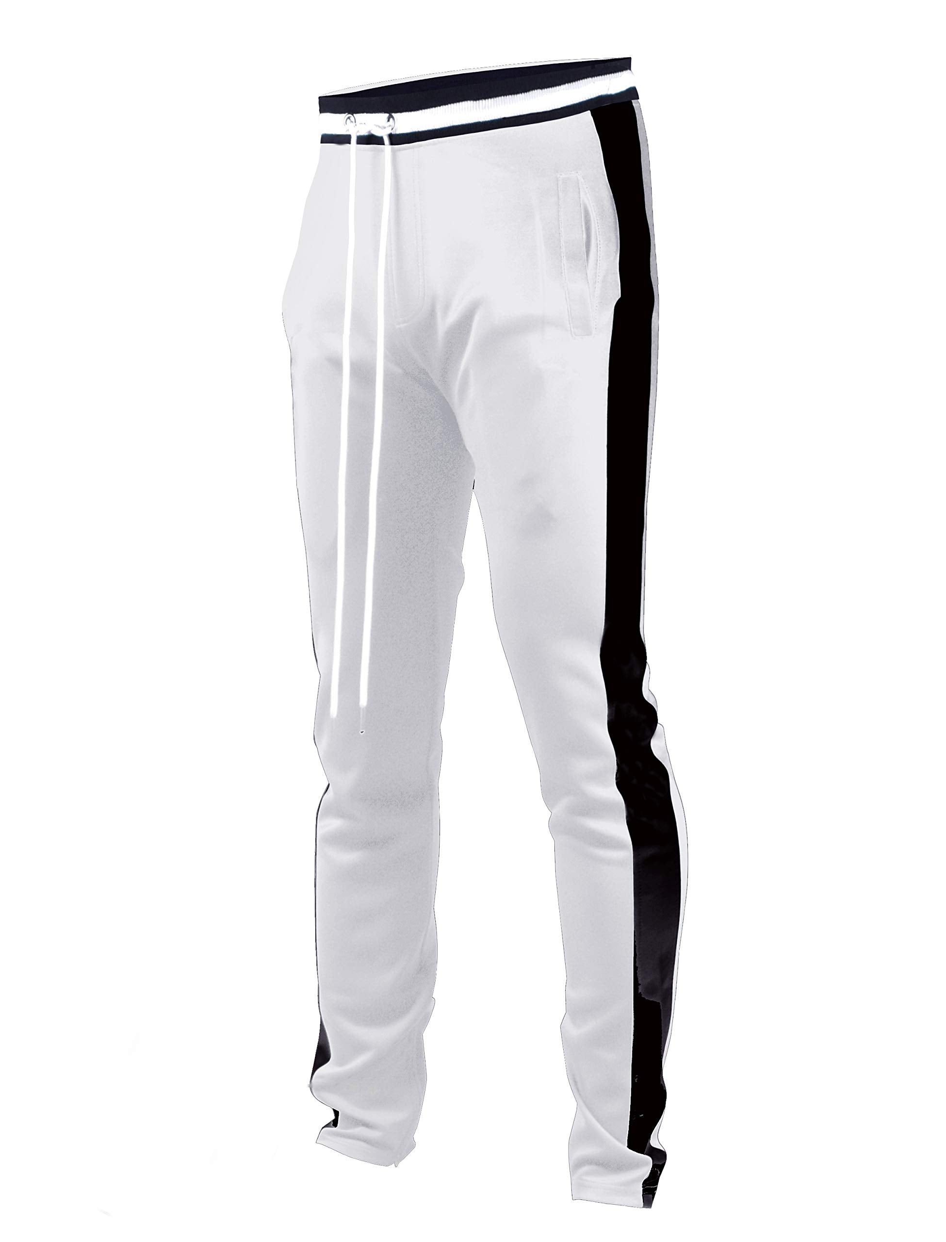 ScREENSHOTBRAND-S41700 Mens Hip Hop Premium Slim Fit Track Pants - Athletic Jogger Bottom with Side Taping-WhiteBlack-Medium