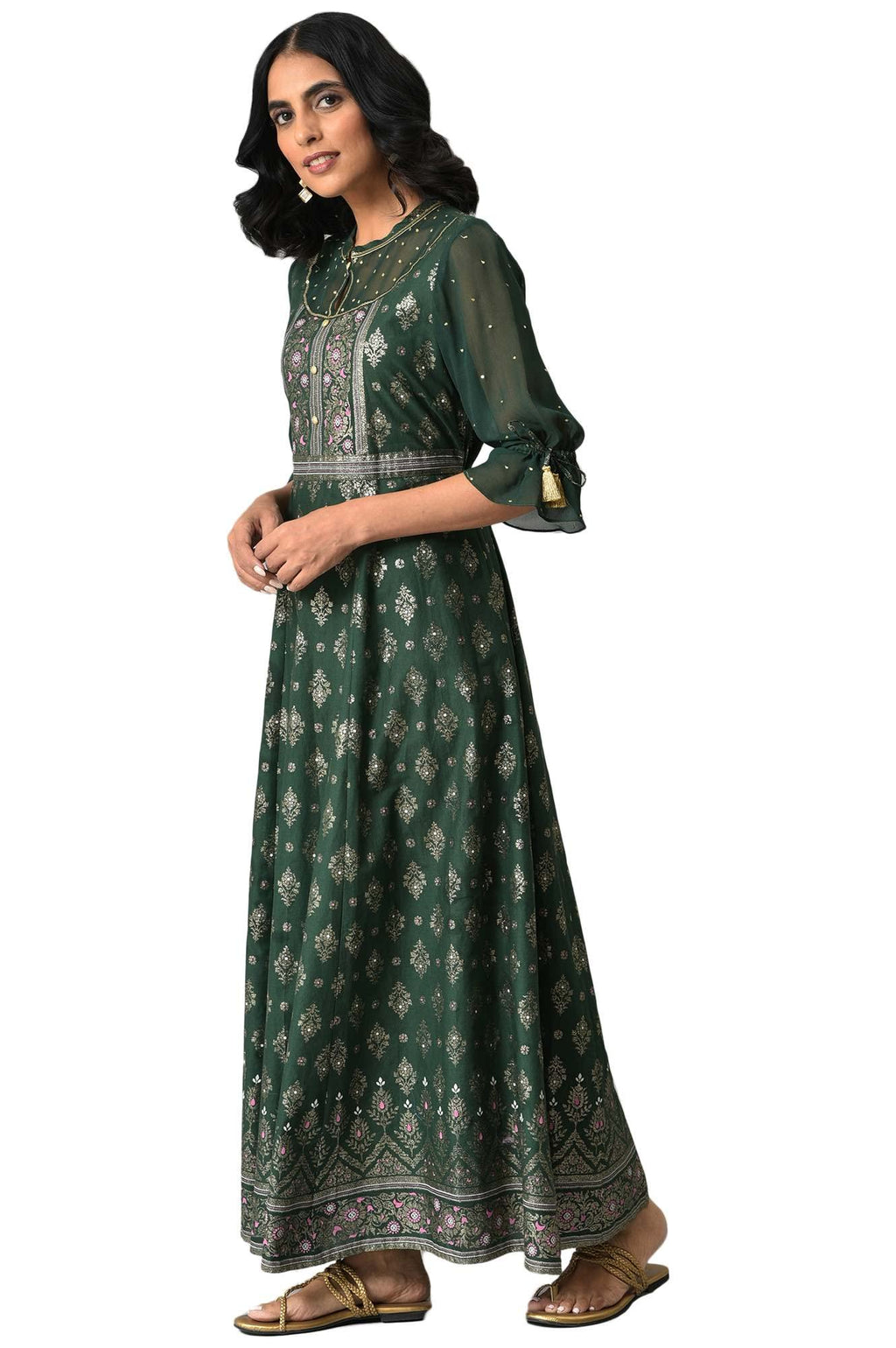 Aurelia Pink Foil Pattern Cotton Anarkali Kurta with Sequins
