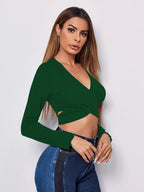 AVANOVA Womens & Girls Bottle Green Full Sleeve, V-Neck, Ruched Bust Solid Tops for Women/Tops, T-Shirts for Girls (TOP 64 Bot