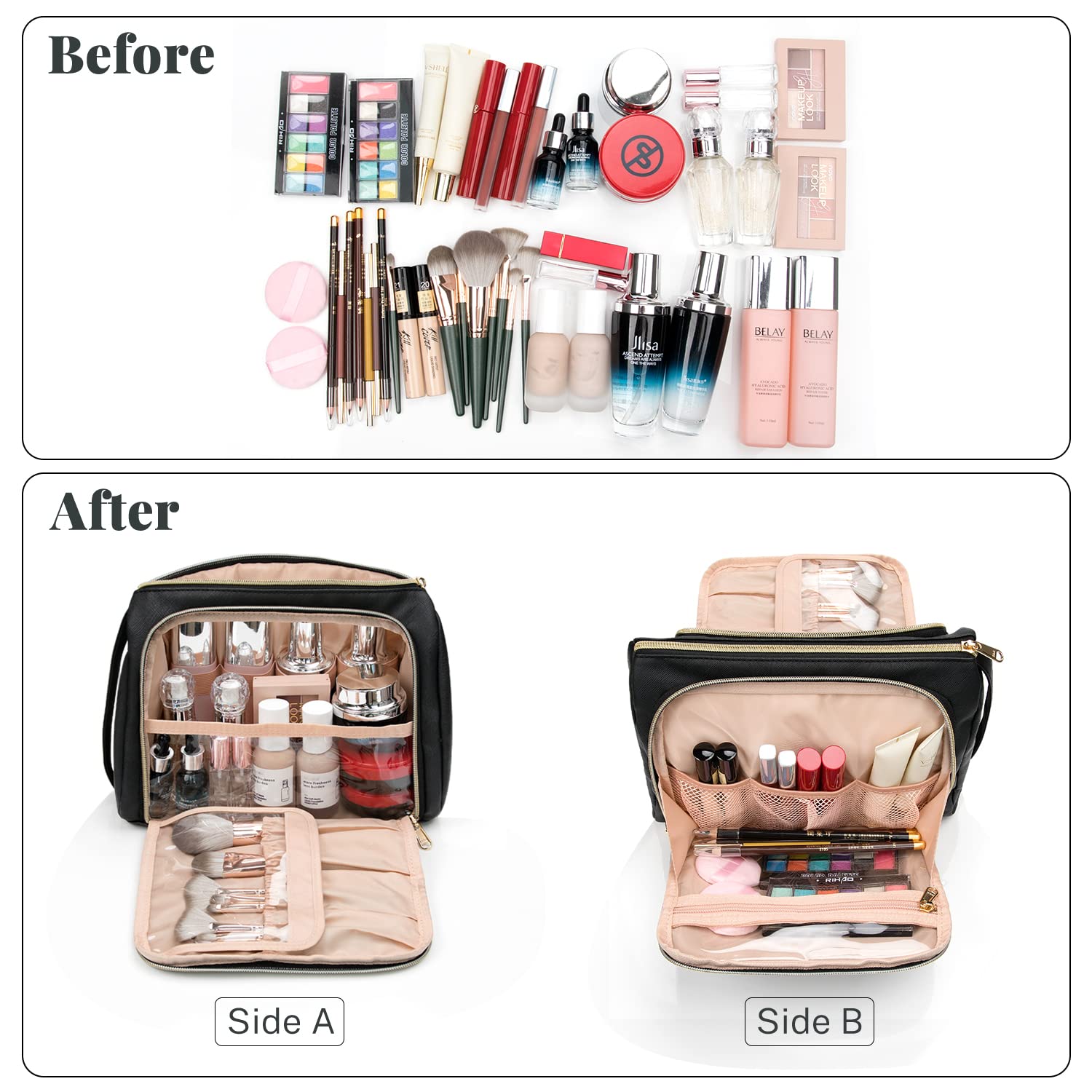 CUBETASTIC Travel Makeup Bag - Large Makeup Pouch Waterproof & Portable Cosmetic Organizer Bag PU Leather Zipper Pouches for Wom