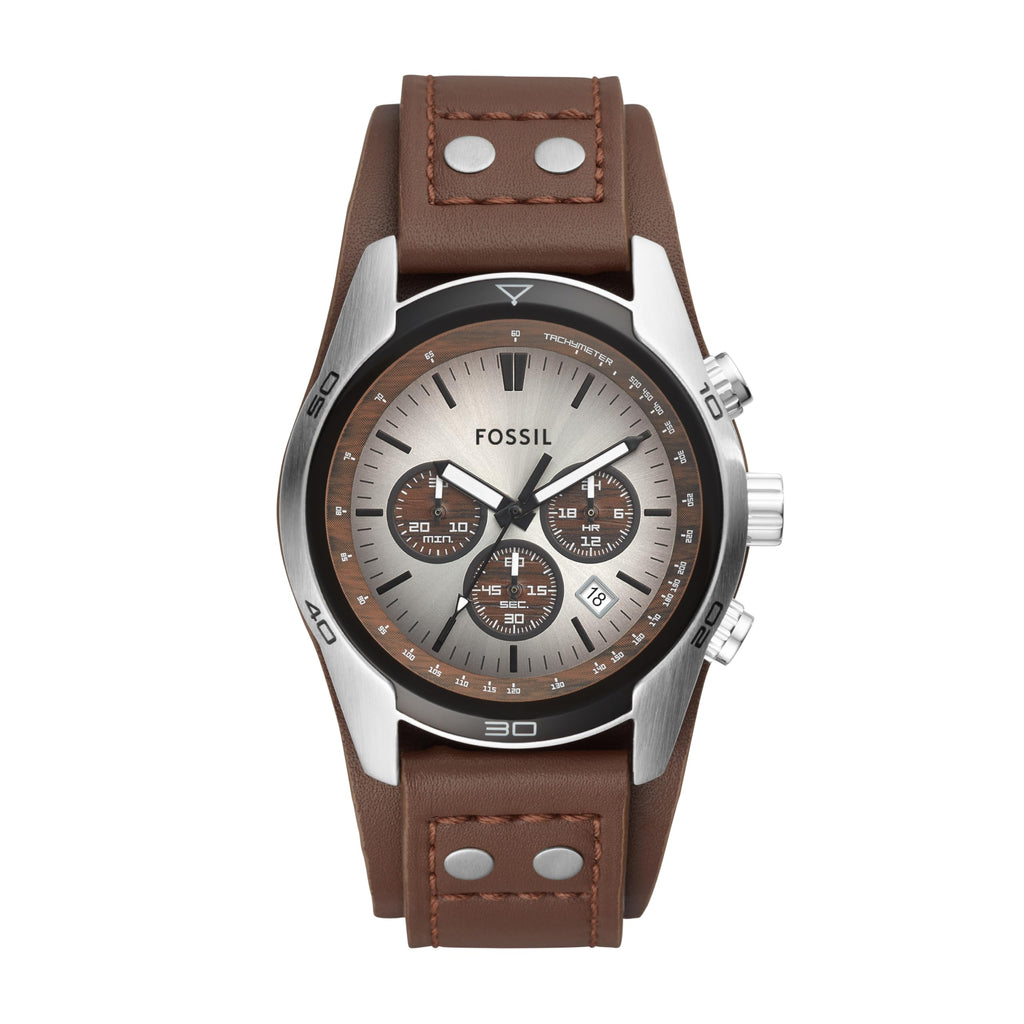 Fossil Men 's Coachman Quartz Stainless Steel and Leather Chronograph Watch, Color: Silver, Brown (Model: CH2565)