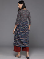 Varanga WomenS Blue & Maroon Bandez Printed Anarkali Kurta  Elegant Long Sleeve Traditional Dress, Indian Ethnic Wear For Women,