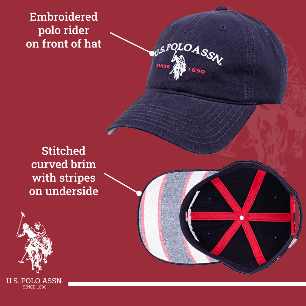 U.S Polo Assn. Embroidered Pony Horse Logo Since 1890 Adjustable Cotton Baseball Hat with Curved Brim, Navy, One Size