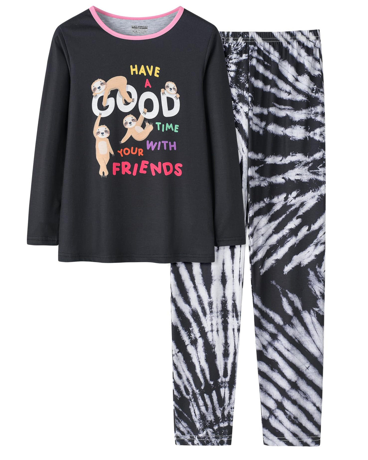 UNICABBIT21 Tie Dye Pajamas for Girls Soft Butterfly Sloth Fall Clothes Big Kids Sleepwear 2Piece Long Sleeve Set Size 616, Bl 10