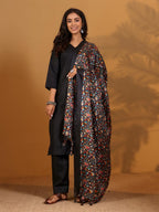 Varanga WomenS Black V-Neck Kurta Set With Ankle-Length Pants & Kalamkari Dupatta  Elegant Ethnic Wear For Festive & Casual Occ