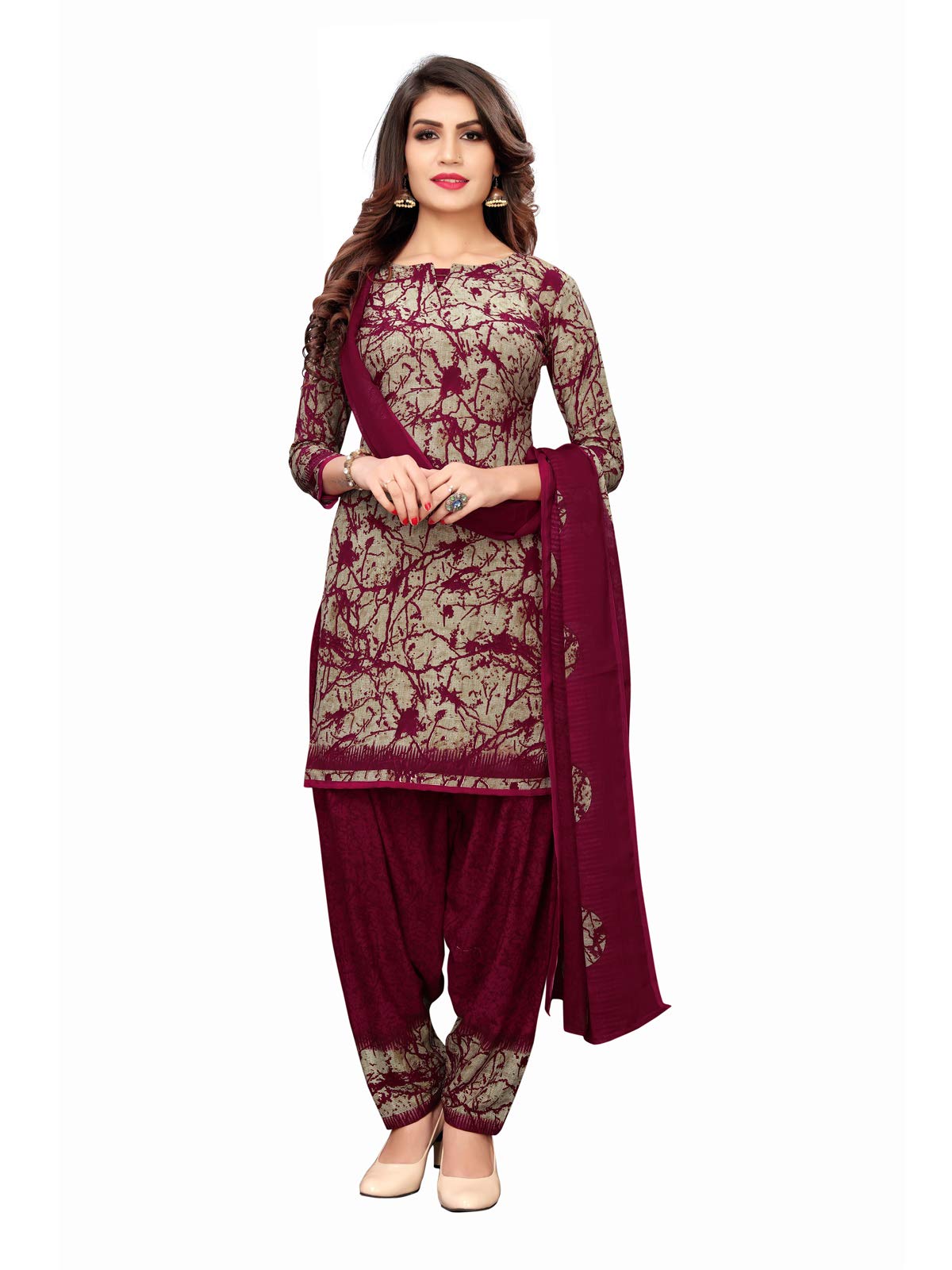 Satrani Womens Crepe A Dress Material (923DT102_Beige, Pink_One Size)