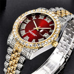 HUNRUY Hip Hop Watches for Men Iced-Out Bling Diamond Luxury Quartz Watches with Date (40mm Red)