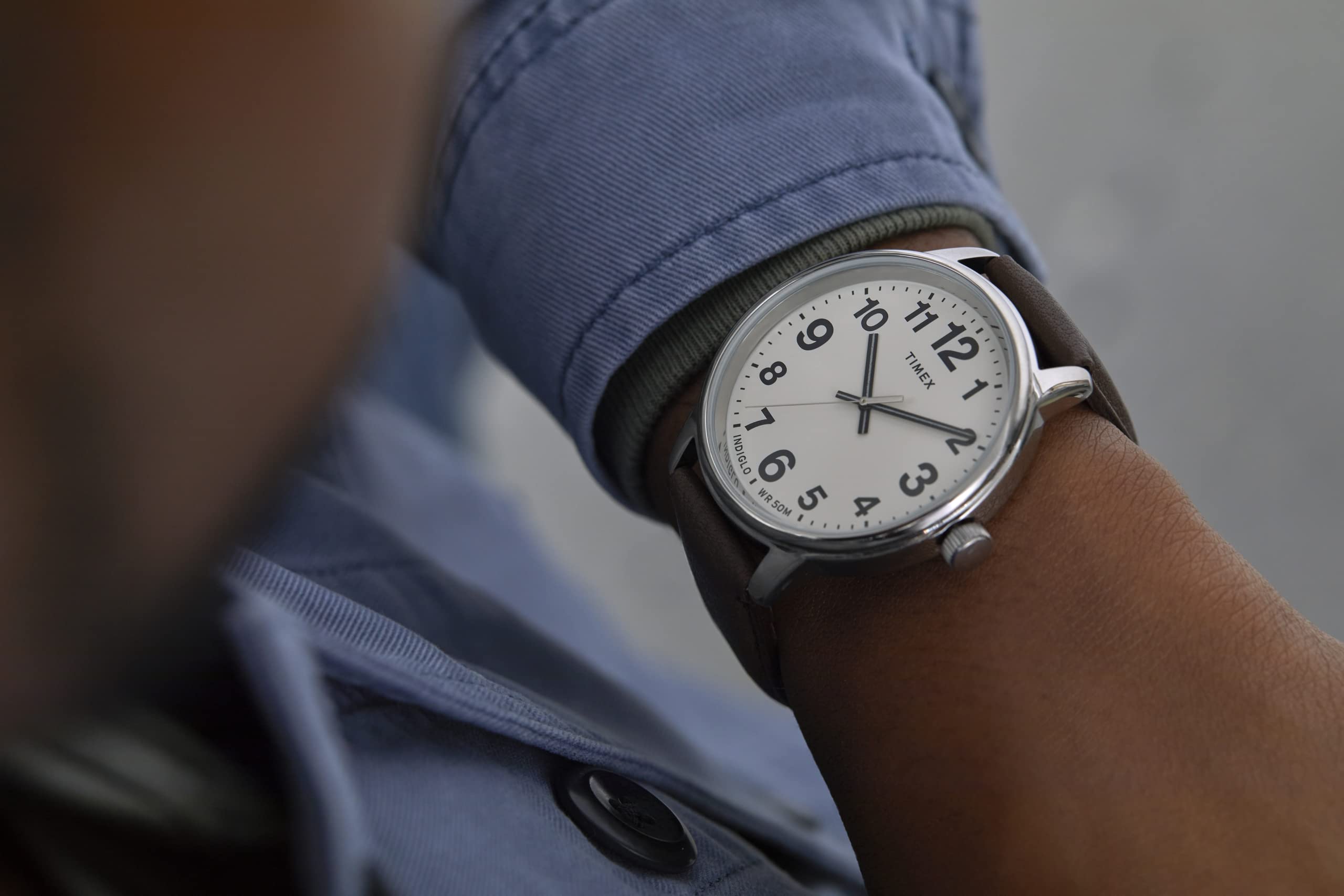 Timex Men's Easy Reader Bold 43mm Watch - Silver-Tone Case Cream Dial with Brown Leather Strap