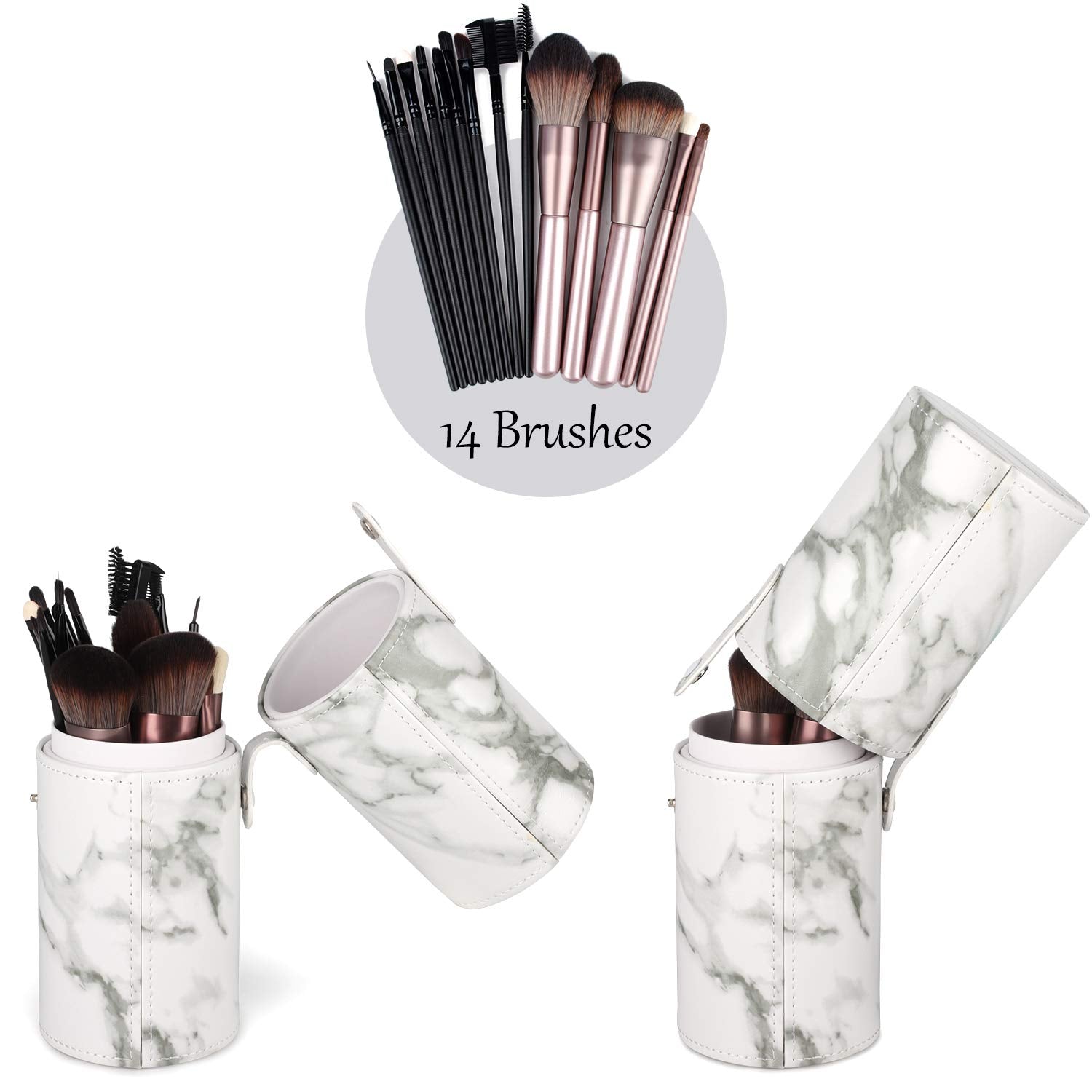 Makeup Brush Holder Travel Brushes Case Bag Cup Storage Dustproof for Women (Marble)
