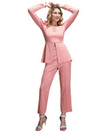 Elliti Solid Relaxed Fit Full Sleeve Co-Ord Set For Women'S | Coord Sets | Top And Formal Trouser Co Ord Set For Women (Set Of 2