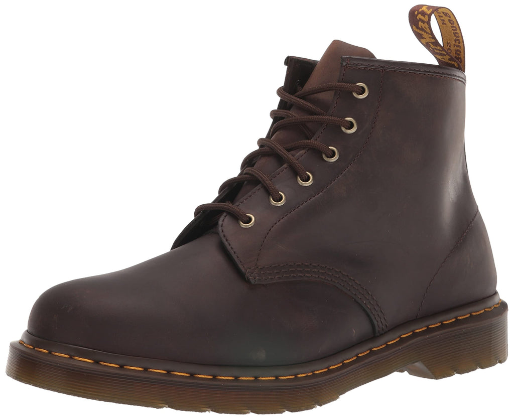 Dr. Martens Unisex 101 Crazy Horse Leather 6 Eye Boot, Dark Brown, 10 US Women