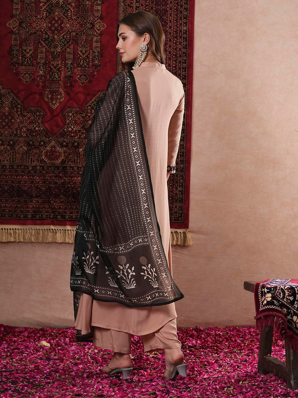 ANNI DESIGNER Womens Cotton Blend Straight Solid Kurta with Pant & Dupatta (PRABITA Beige_XL_Beige_X-Large)