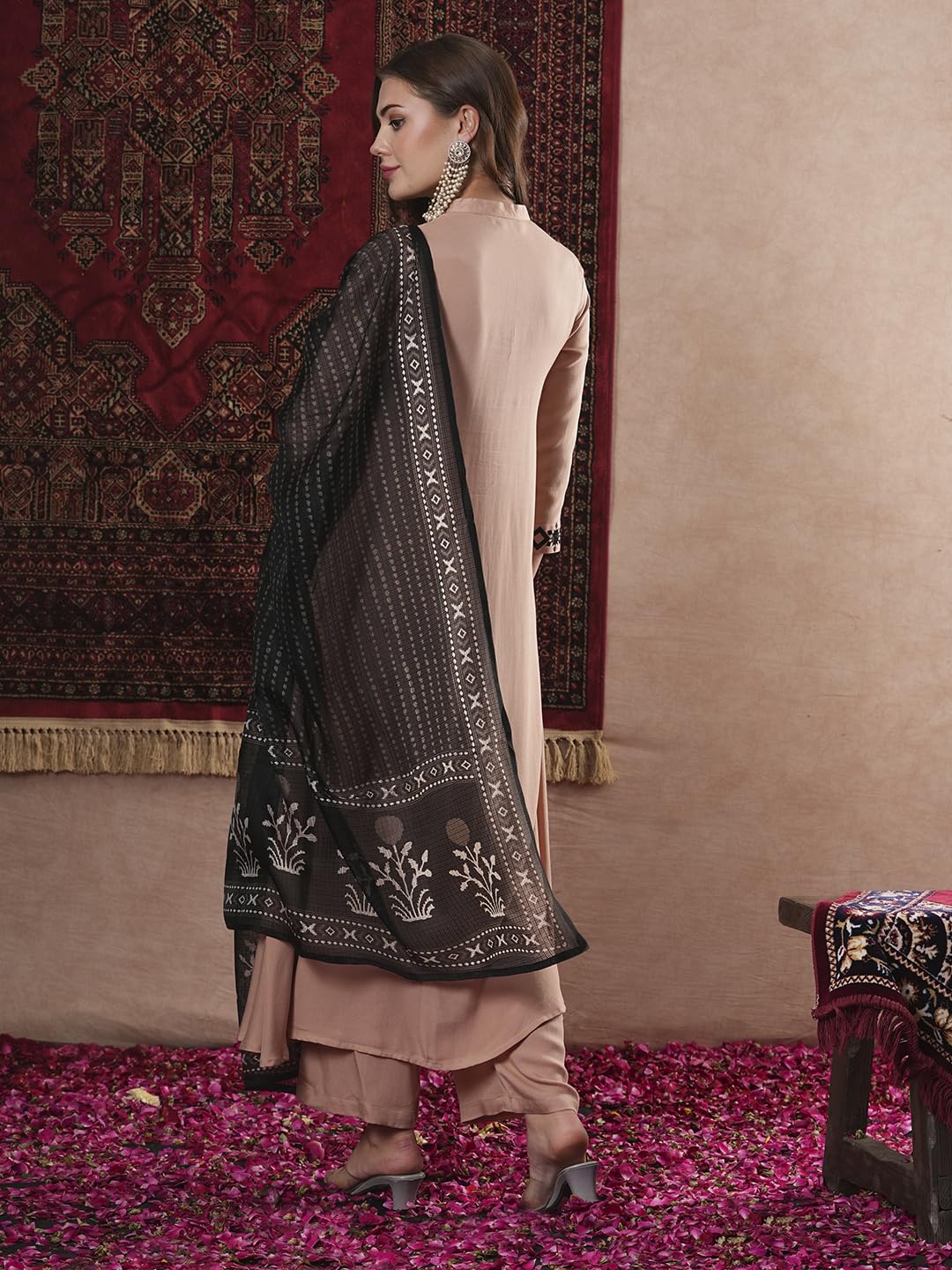 ANNI DESIGNER Womens Cotton Blend Straight Solid Kurta with Pant & Dupatta (PRABITA Beige_XL_Beige_X-Large)