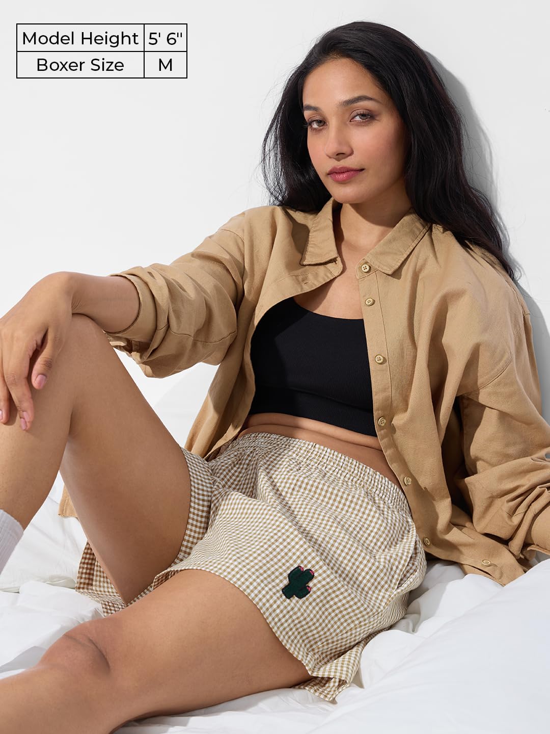 The Souled Store Sandy Beach Womens and Girls Pull On Beige All Over Printed Regular Fit Cotton Boxer Shorts
