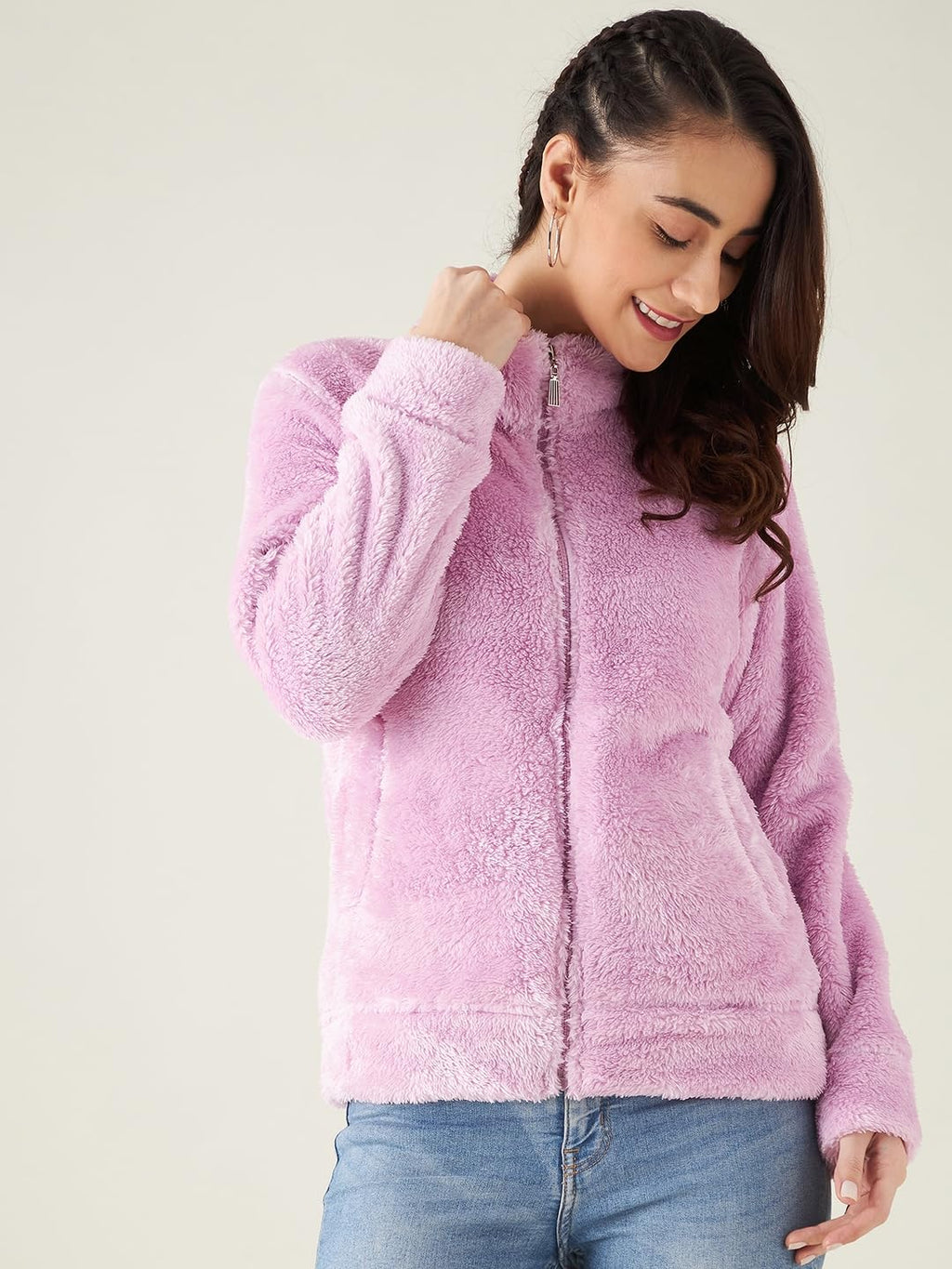 Modeve Women Solid Full Sleeve Jacket For Winter Lavender Jacket For Winter