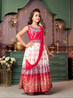 Aarika Girls Ethnic Wear Rani-Cream Colour Mirror Embroidery Georgette Lehenga Choli Set With Attached Dupatta-4-15 Years (Lch-9