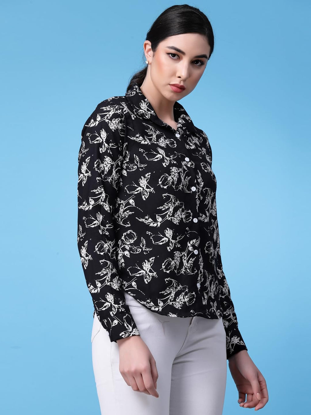 OOMPH! Shirts for Women, Floral Printed, Black
