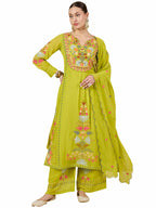 Wedani Goergette Embroidered Kurta Set For Women Green