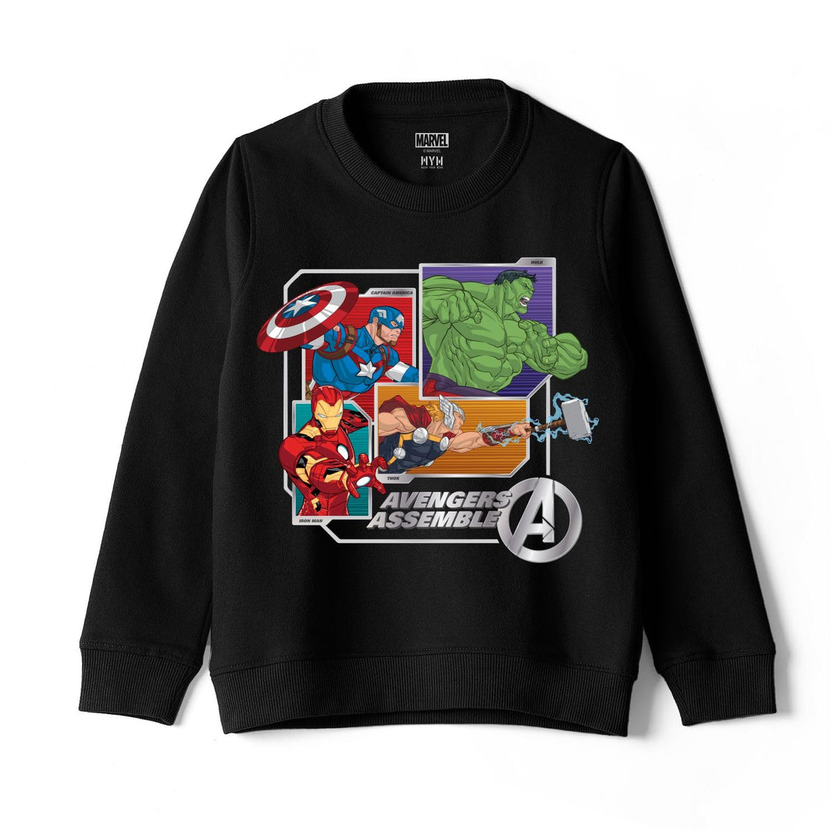 Wear Your Mind Avengers Character Print Black Round Neck Boys Sweatshirt DMARKSW608.2 1617Y 16-17