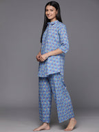 Libas Womens Printed Cotton Night Suit Set For Women Blue