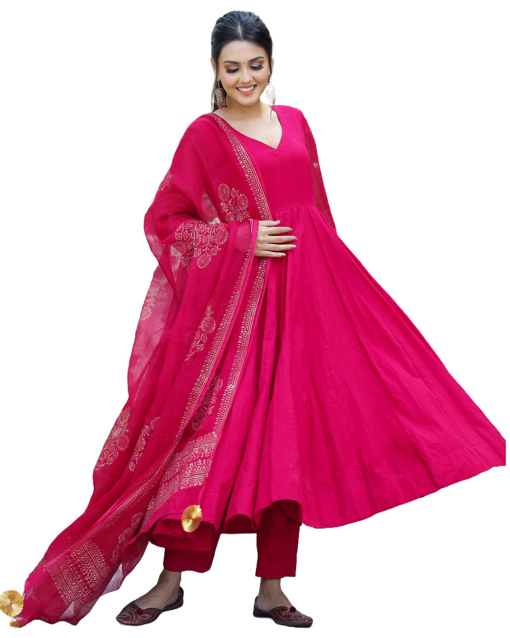 ANNI DESIGNER Womens Rayon Blend Solid Anarkali Kurta with Pant & Dupatta (Magic-Pink-NW_XXL_Pink_XX-Large)