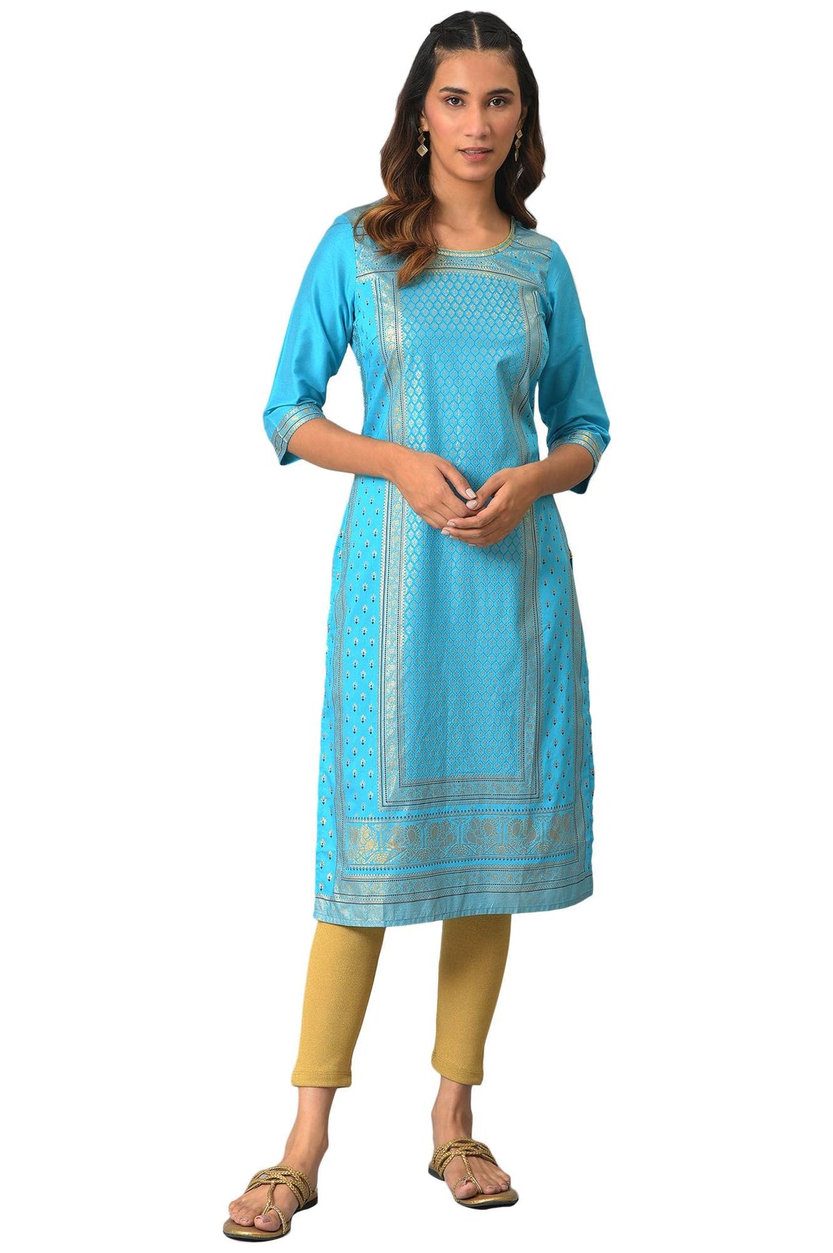 Aurelia Womens Viscose Geometric Regular Shirt (23AUA11331-506643_Nautica Blue