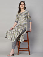 ANNI DESIGNER Ladies Cotton Blend Kurta & Trousers, cream, L