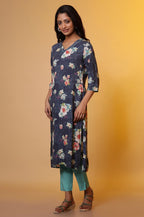 Aurelia WomenS Floral Printed Straight Kurta | V-Neck Kurta For Women | Floral Printed Kurta For Women | Beautiful Regular Fit K