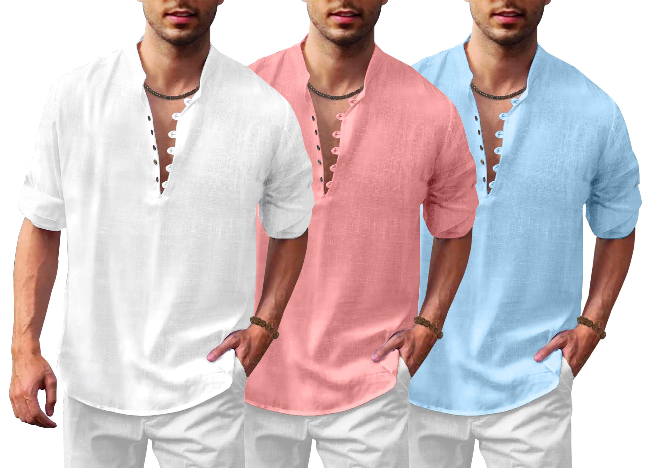 Finivo Fashion Combo Of MenS Solid Cotton Blend Straight Kurta Shirt Pack Of 3