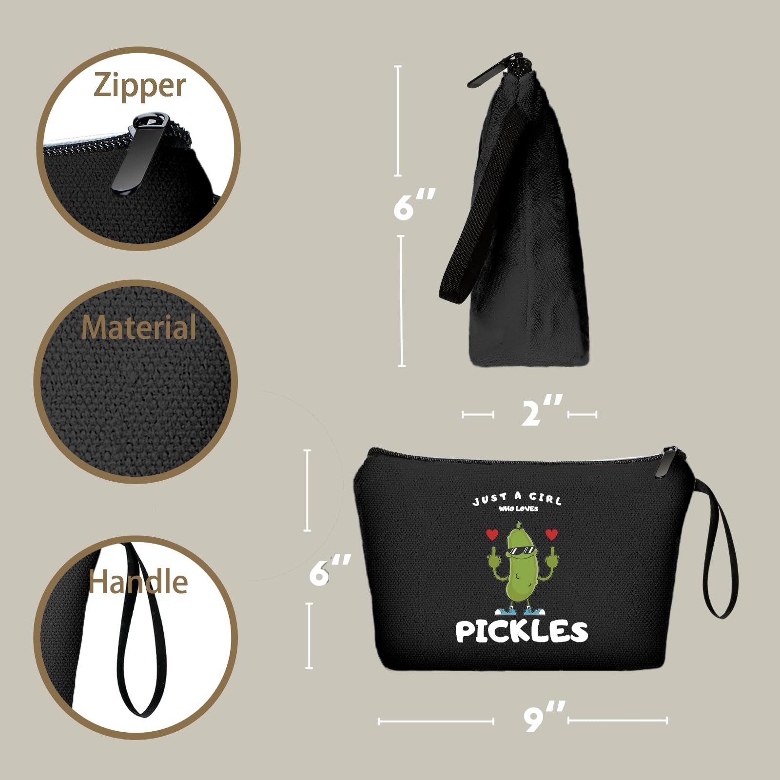 SEAMOON Birthday Gifts for Friends Female, Pickle Gifts, Black Makeup Bag, Friendship Gifts for Women,Fun Gifts for Women,Daught