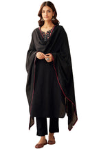 ANNI DESIGNER Womens Rayon Blend Embroidered Straight Kurta with Pant & Dupatta (SIKHA Black_L_Black_Large)