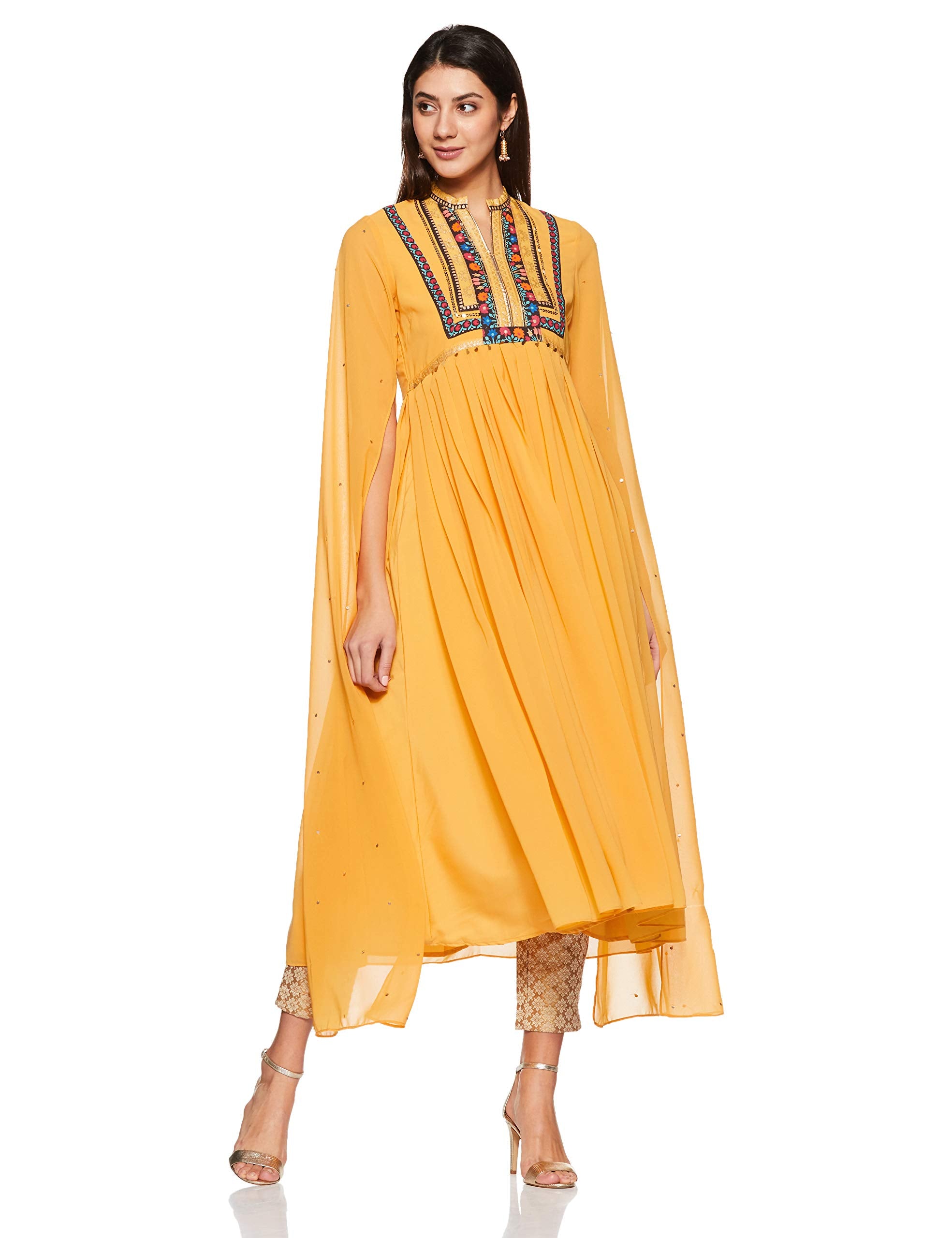 W For Woman Pleated Kurta (18Auw11444-210942_Yellow_12)