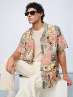 The Souled Store Pink Panther: Comics Men and Boys Short Sleeves Collared Neck Button Front Multicolor All Over Printed Viscose