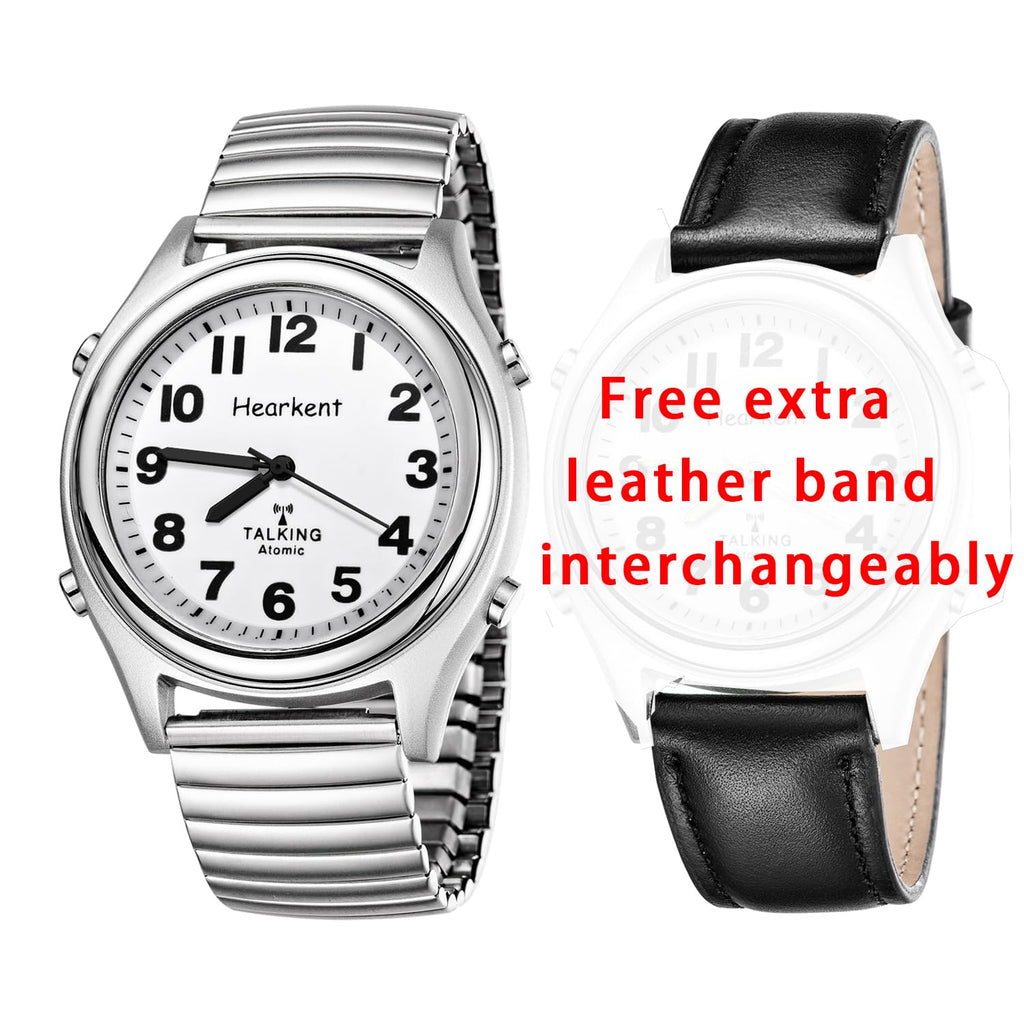 Hearkent Atomic Talking Watch for Blind and Visually impaired Stainless Steel Strech Band Best Gift for Elderly or Blind People