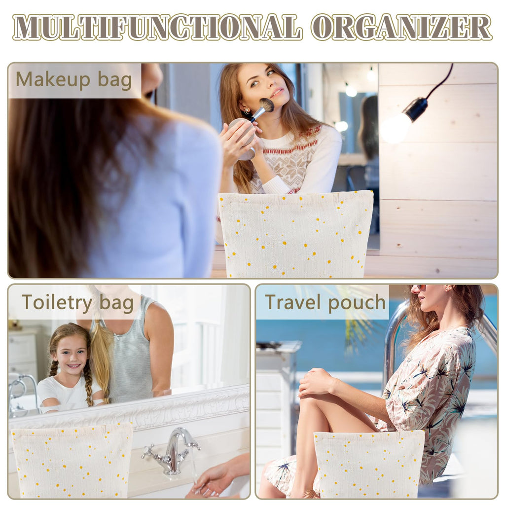 ZLFSRQ Daisy Flower Makeup Bag Travel Cute Floral Cosmetic Bags for Women Large White Makeup Pouch Zipper Cosmetic Pouch for Pur