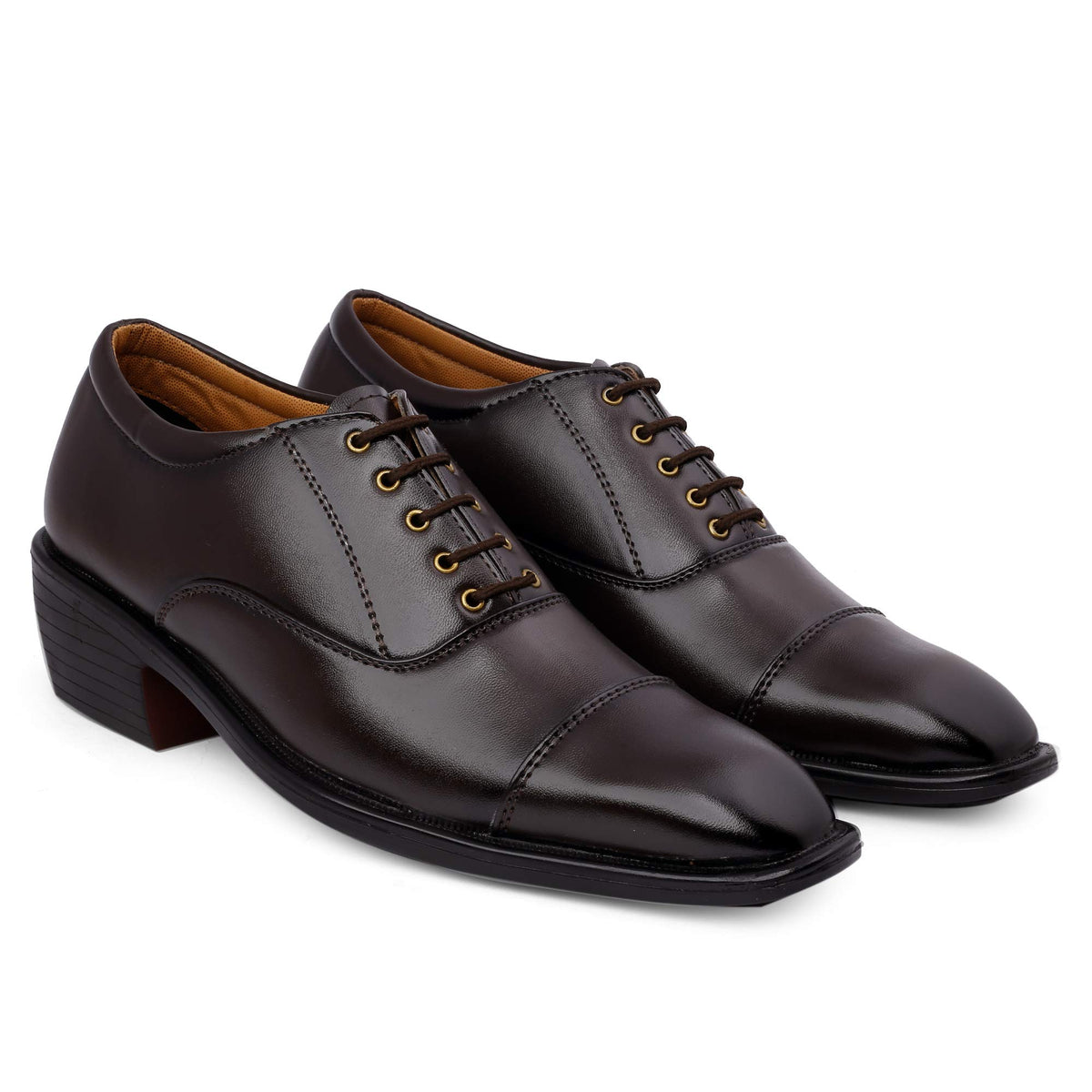 YUVRATO BAXI Mens 2 Inch Heel Height Increasing/Elevator Brown Formal Laceup, Oxford Shoes with Synthetic Material and Pu Sole. 8