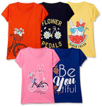 T2F Girls Solid Regular Fit T-Shirt Pack of 5(GLS-TSRT-01_Multicolor 4_7 Years-8 Years)