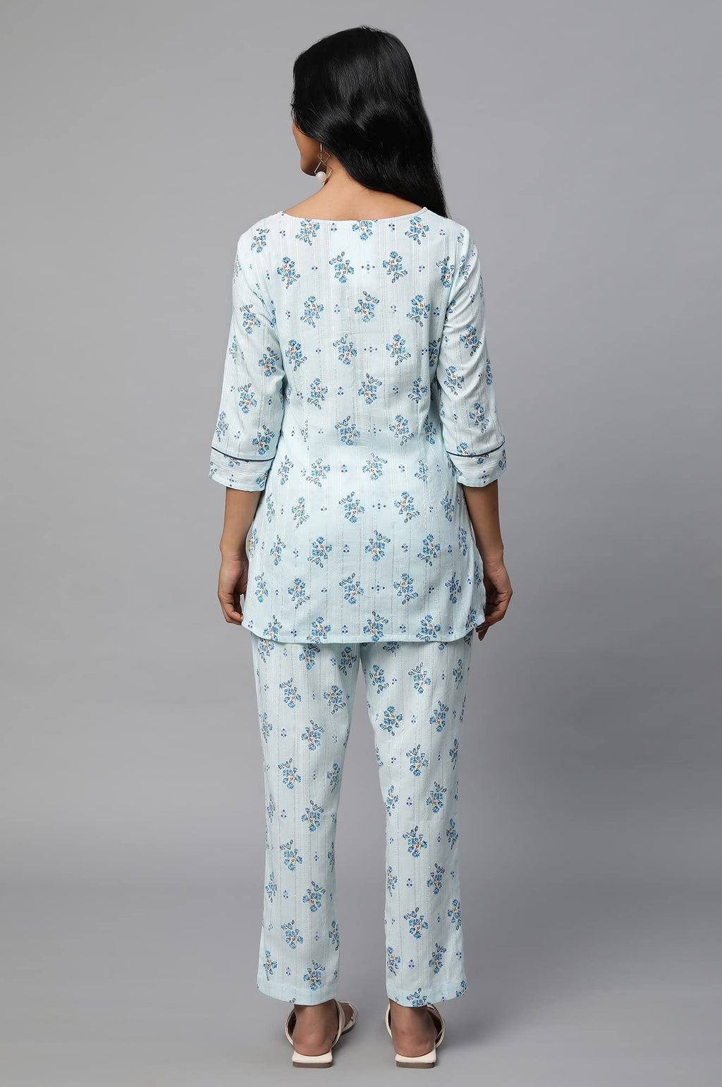 Blue Floral Print Summer Kurti Co-Ord Set