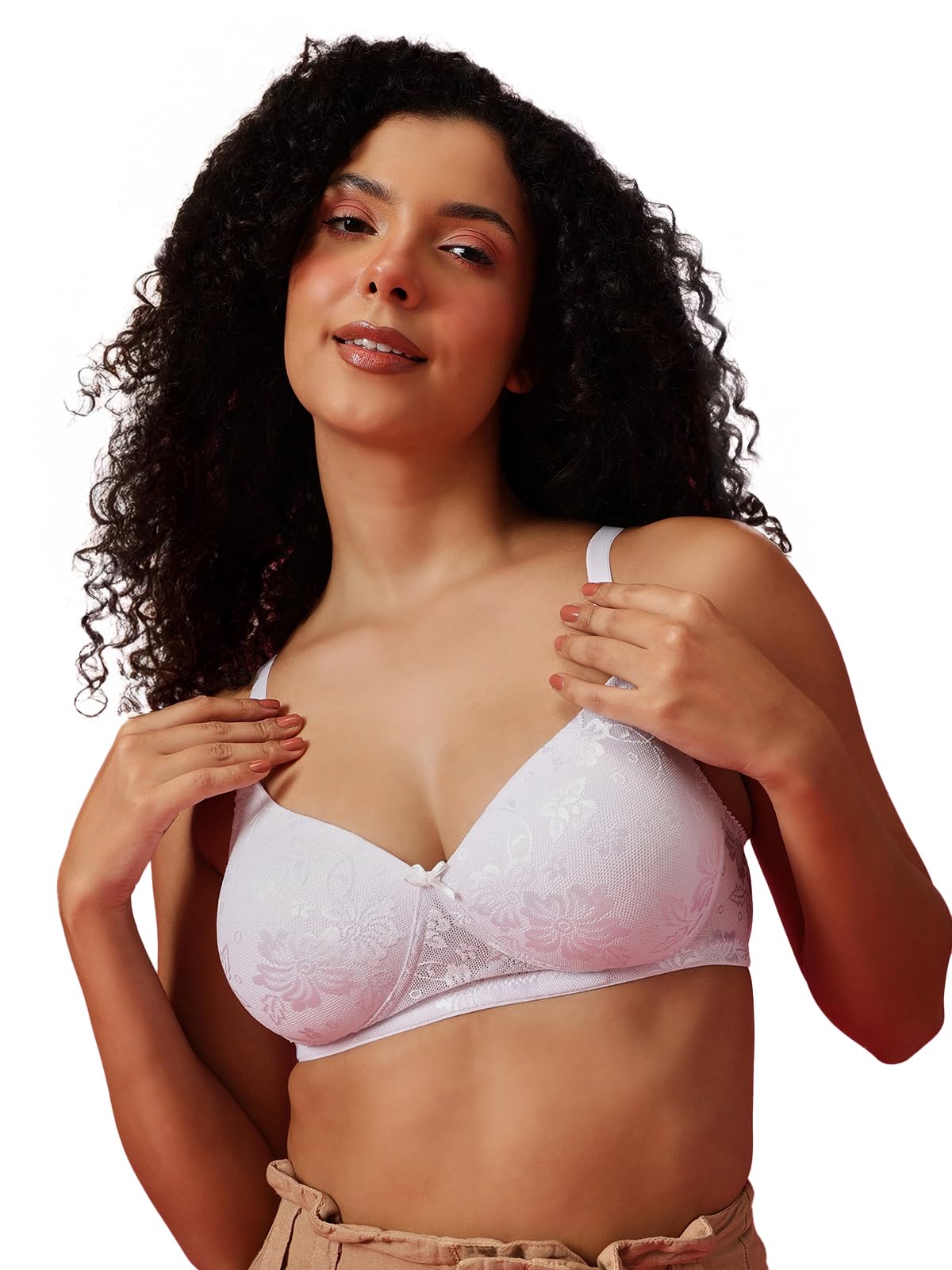 Clovia Lace Padded Non-Wired Bra(BR1479P1838D_White_38D)