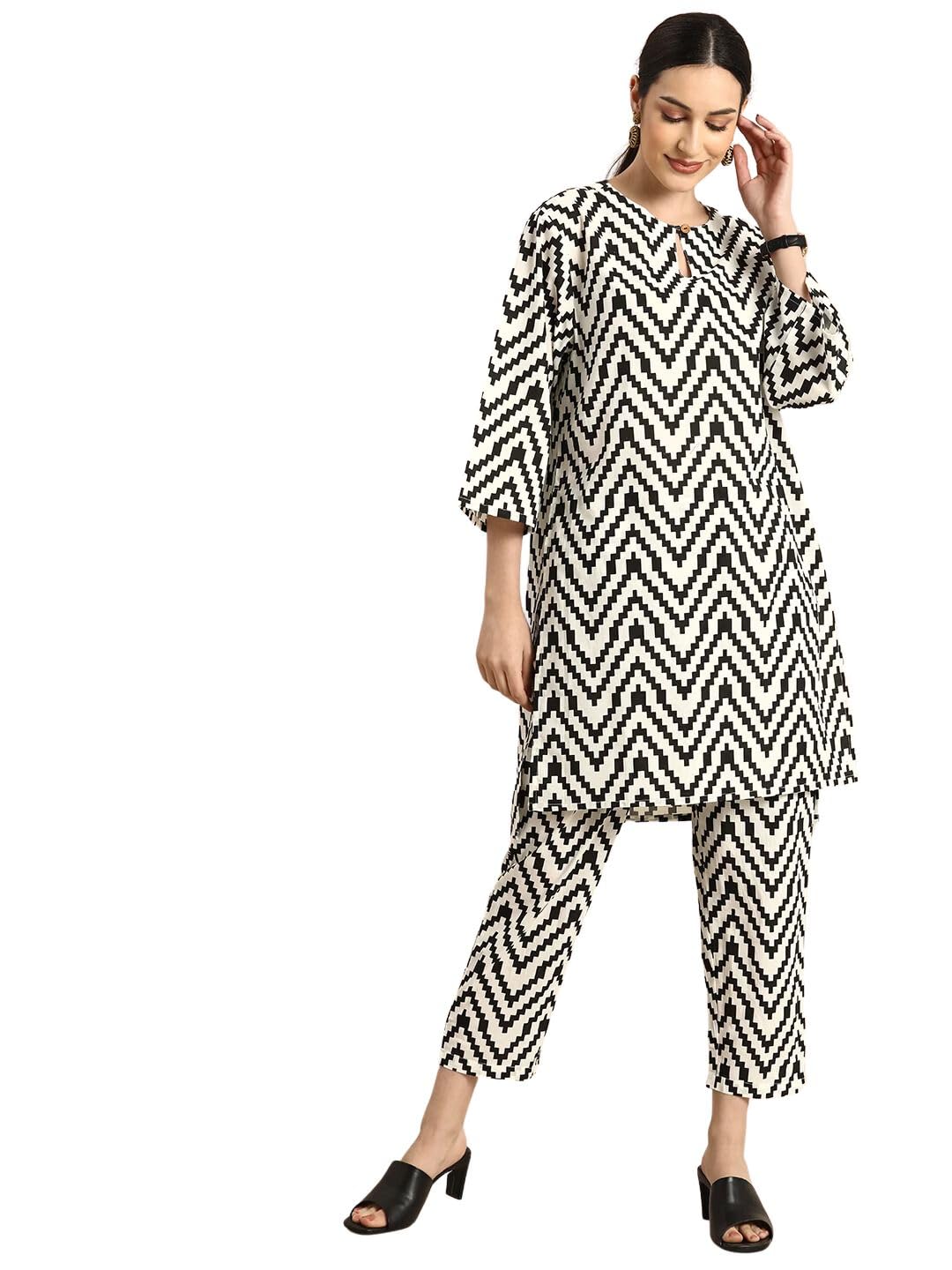 rytras Womens Printed Straight Kurta and Pant Set(White,XL)