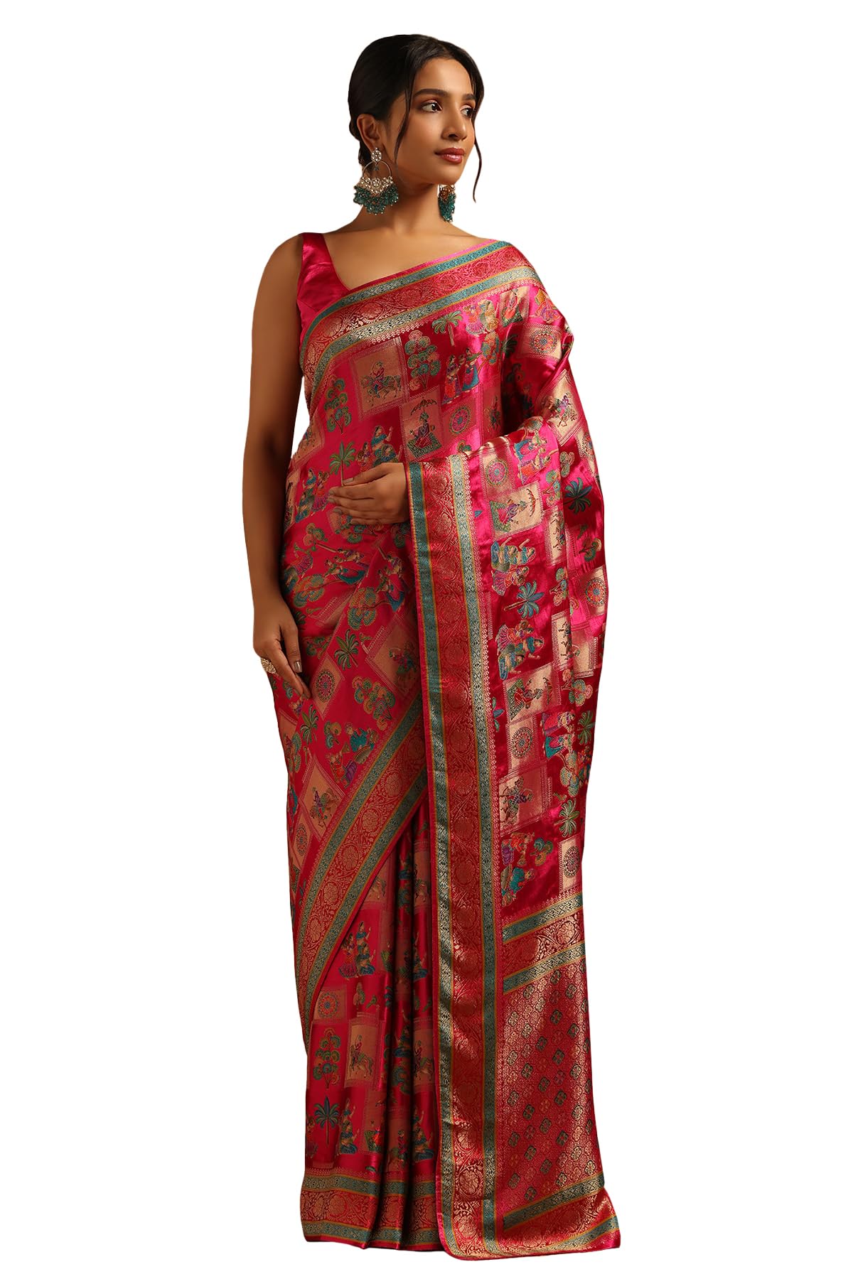 Soch Women Satin Ethnic Motif Saree with Zari Woven