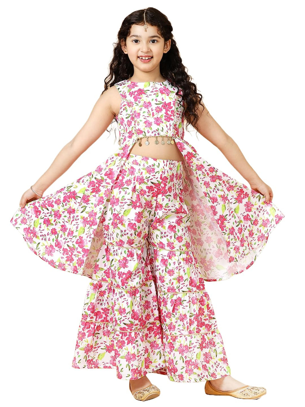 A.T.U.N. (ALL THINGS UBER NICE) Girls Fuchsia Floral Printed Tier Sharara Set