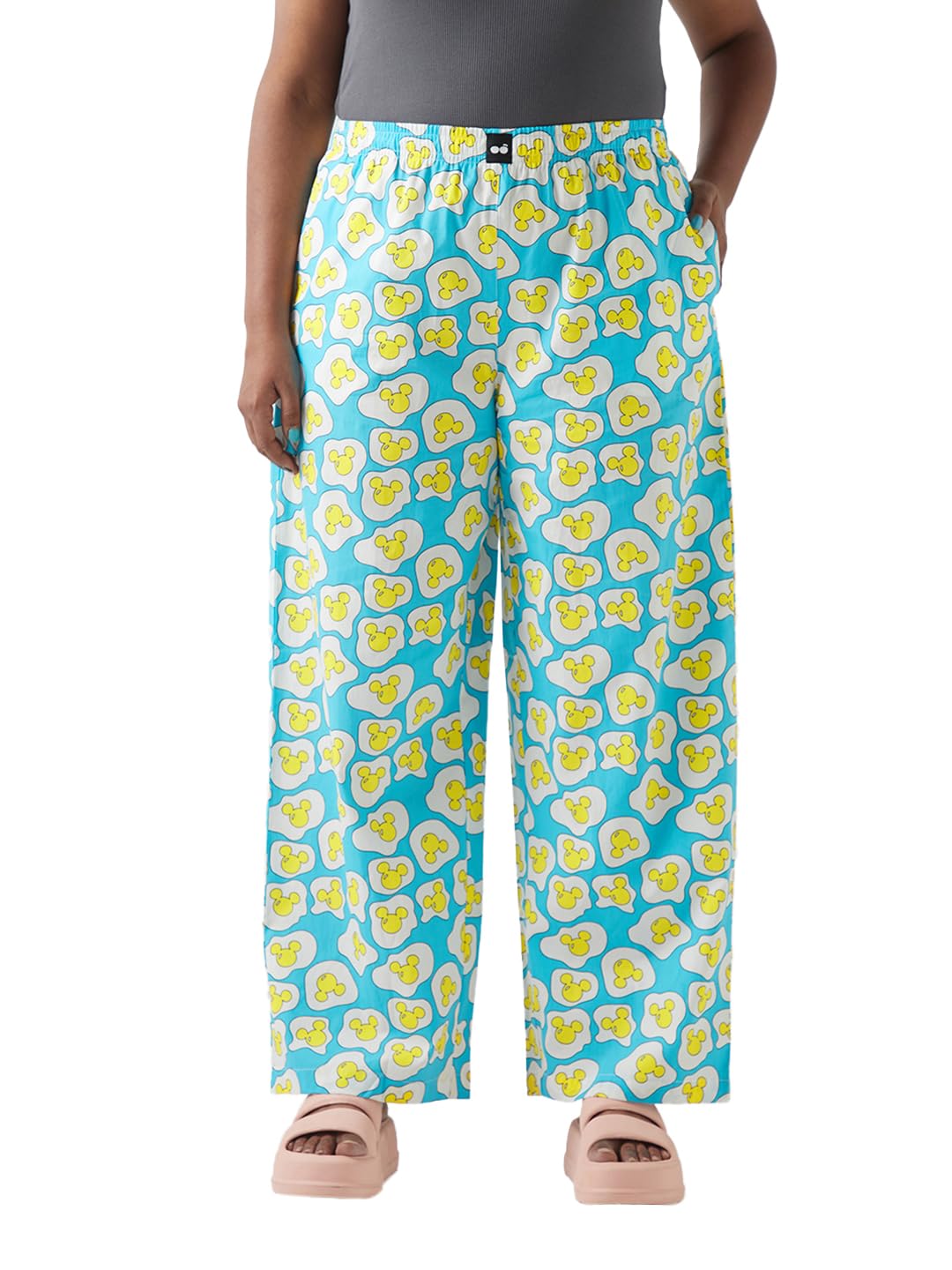 Bewakoof Womens All Over Printed Regular Fit Poplin Plus Size Wide Leg Pyjamas_ 645110_ Blue_ 3XL