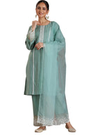 Libas Womens Self Design Silk Blend Straight Kurta With Palazzos And Dupatta