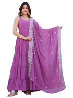 Wedani Women 's Plain Pink Georgette Anarkali Kurta, Light Purple, 42