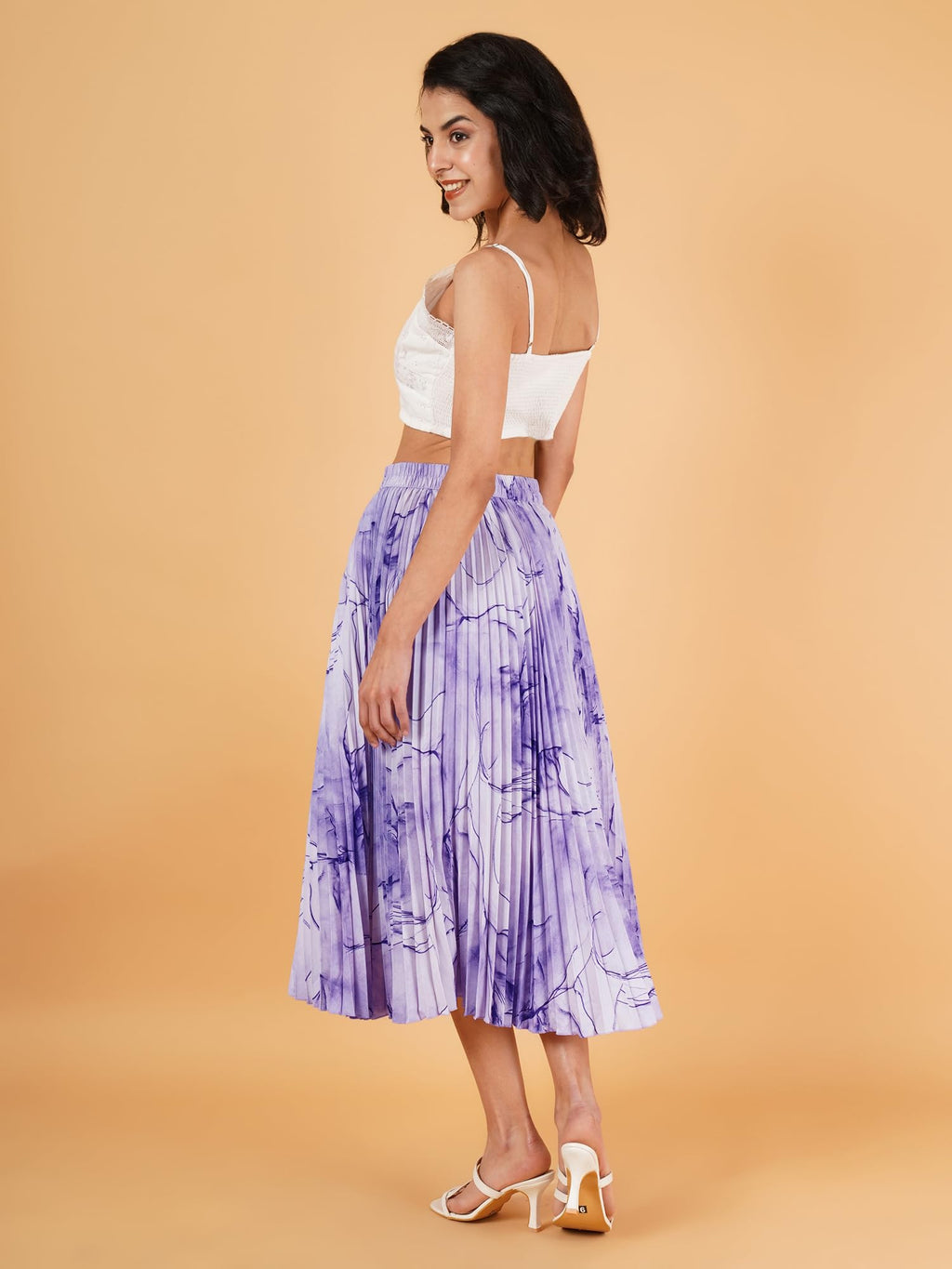 Kzully | Exquisite Marble Elegance A-Line Printed Midi Skirt For Women Purple