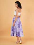 Kzully | Exquisite Marble Elegance A-Line Printed Midi Skirt For Women Purple