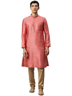 Manyavar Elegant Jacquard Print Full Sleeves Kurta And Churidar Set For Men - (Rani, Medium)